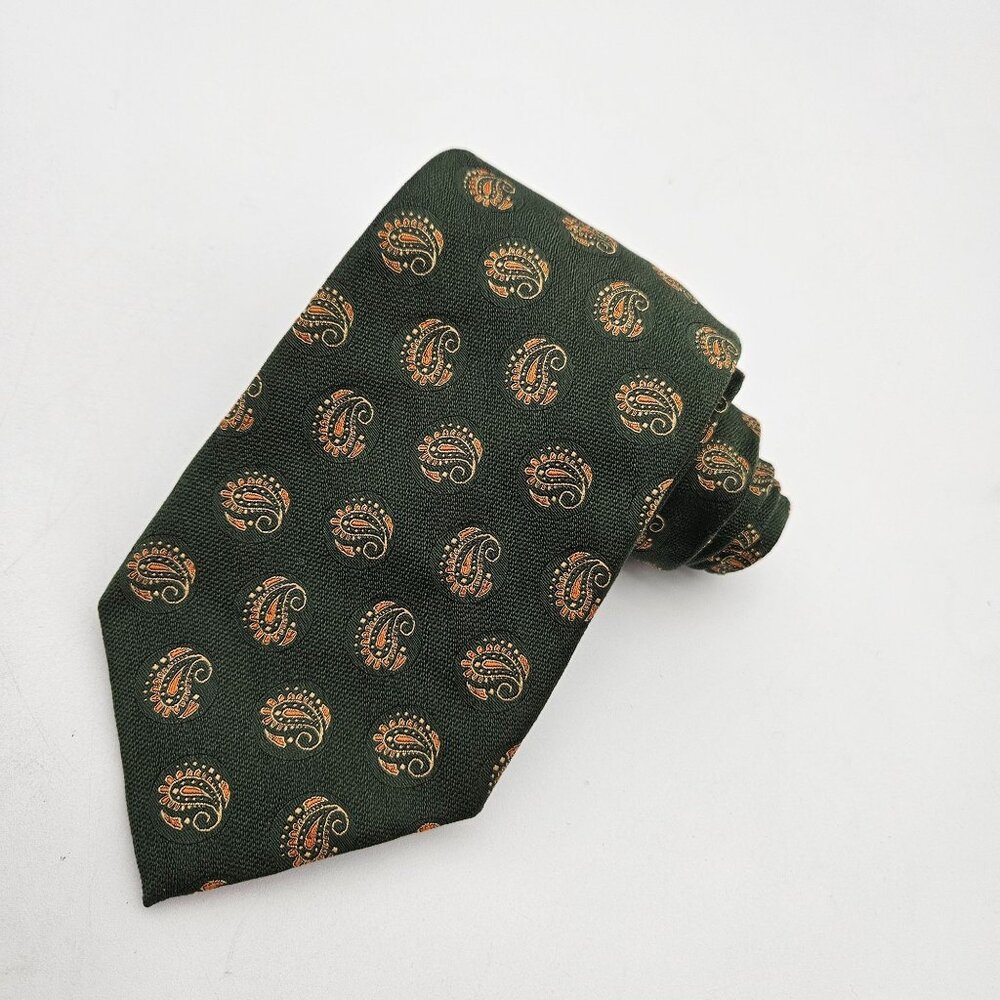 Vintage Oxford Clothes Green Orange Paisley 59" Silk Tie